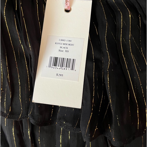 🔥🔥NWT LOVESHACKFANCY MINI SKIRT. Sz XS. BLACK AND METALLIC GOLD WITH RUFFLES - Picture 6 of 9